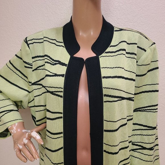 Ming Wang Green and Black Striped Cardigan - Picture 2 of 7